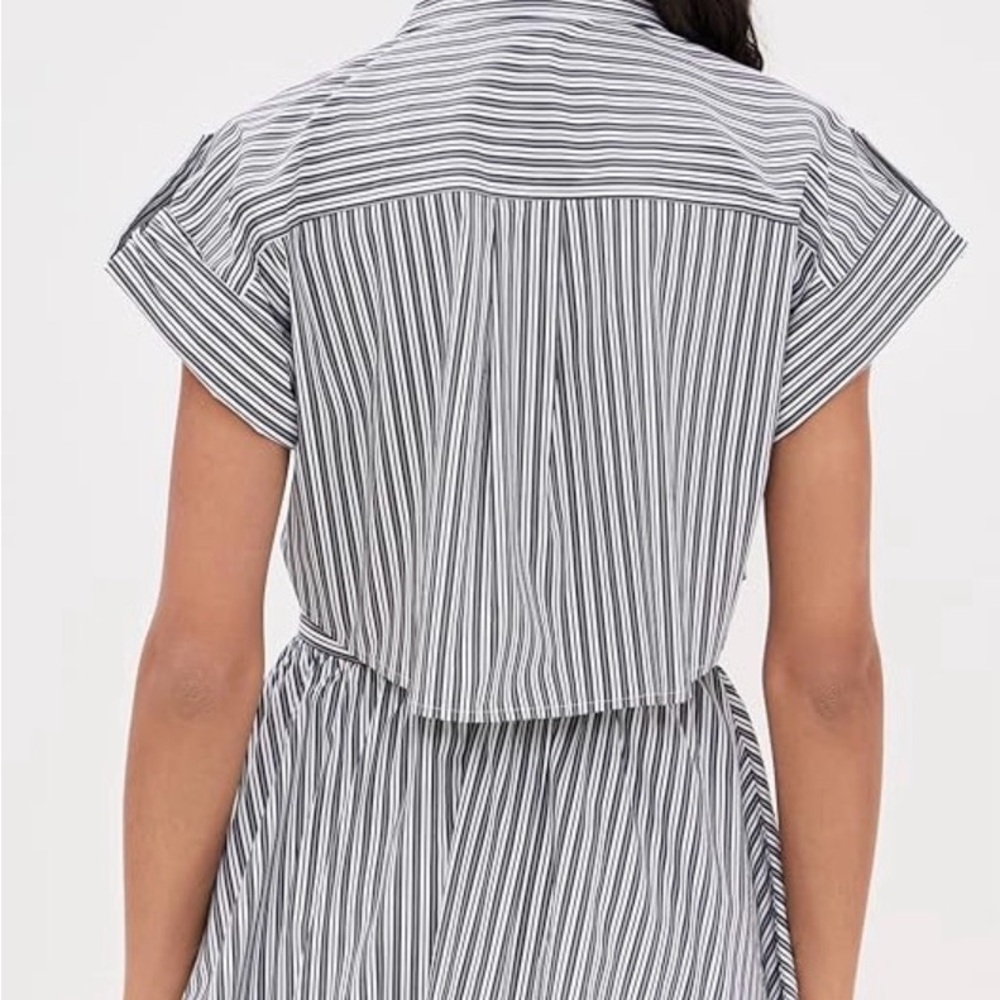 Striped Button-Front Cotton Poplin Dress - Picture 2 of 4